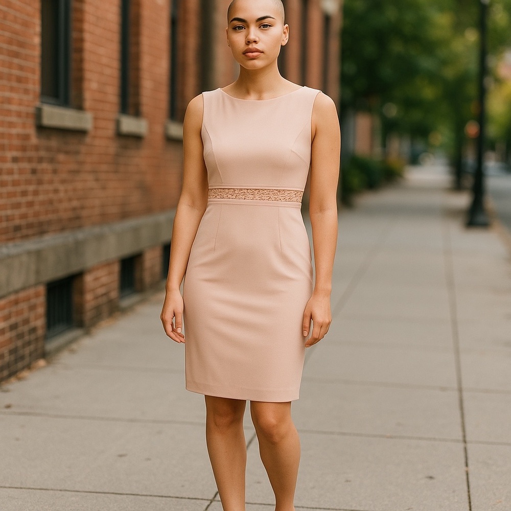 Ann Taylor Blush Pink Sheath Dress with Lace Waist Detail- Size 2 NWT